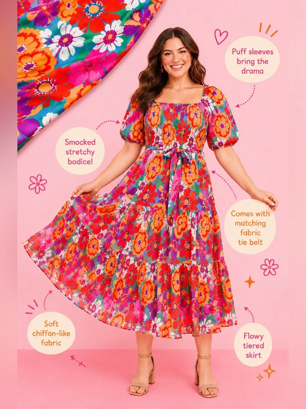 Unique Vintage Colorful 70s Abstract Floral Everyone’s Desire Dress, Small, NWT!